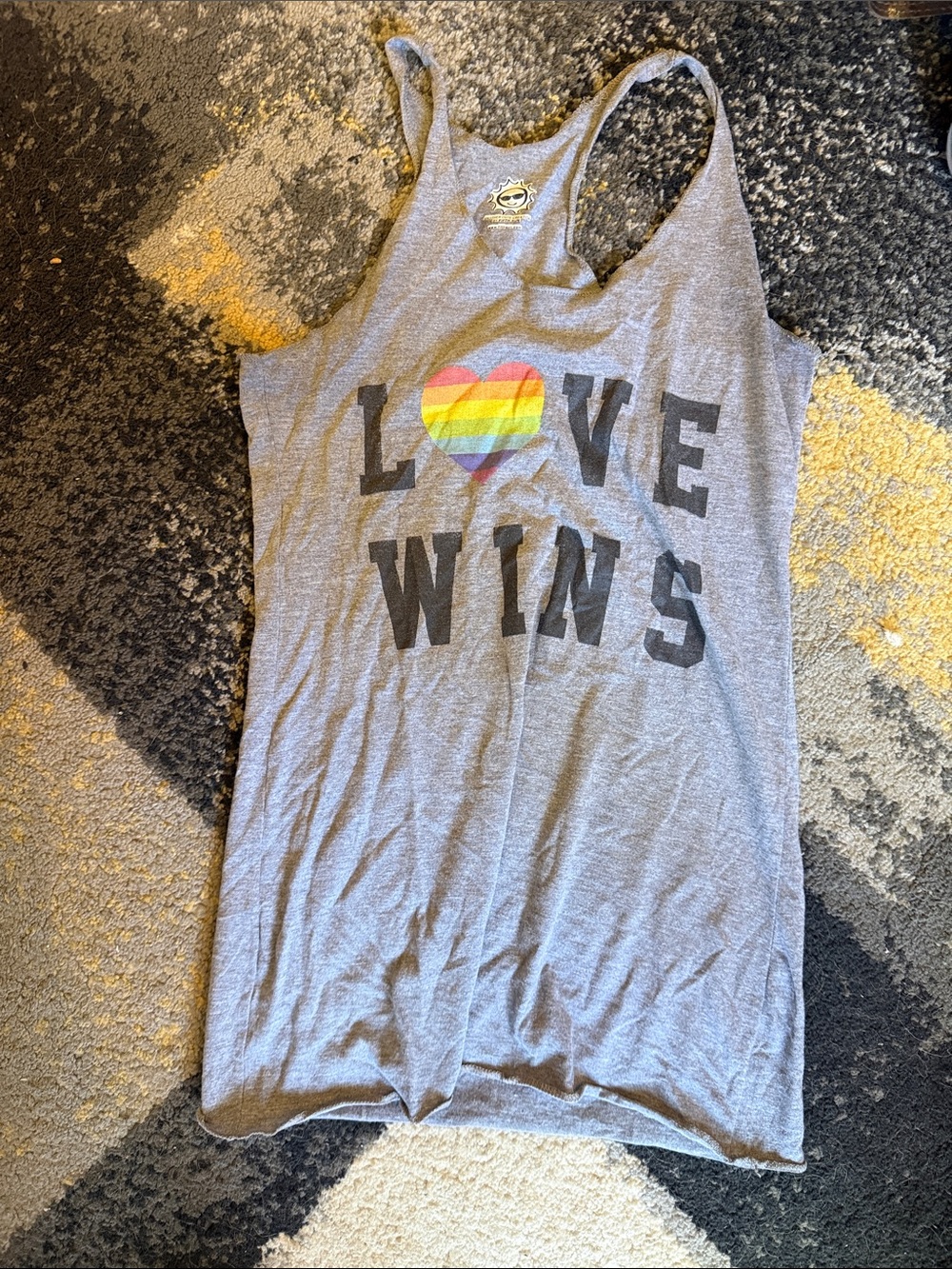 Fifth Sun Gray Tank Top with Rainbow Heart "Love Wins"